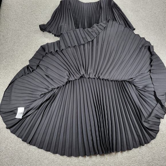 Express Pleated‎ Dress Womens S Black Silky Satin Puffy Sleeve Smock Waist Flowy - Picture 15 of 16